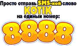 отправь sms-кой слово KOTIK на номер 8888